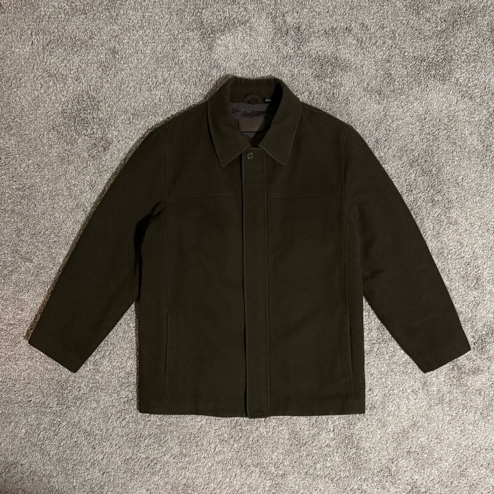 Alfani 100% Wool Coat Mens Large Full Zip Dark Green